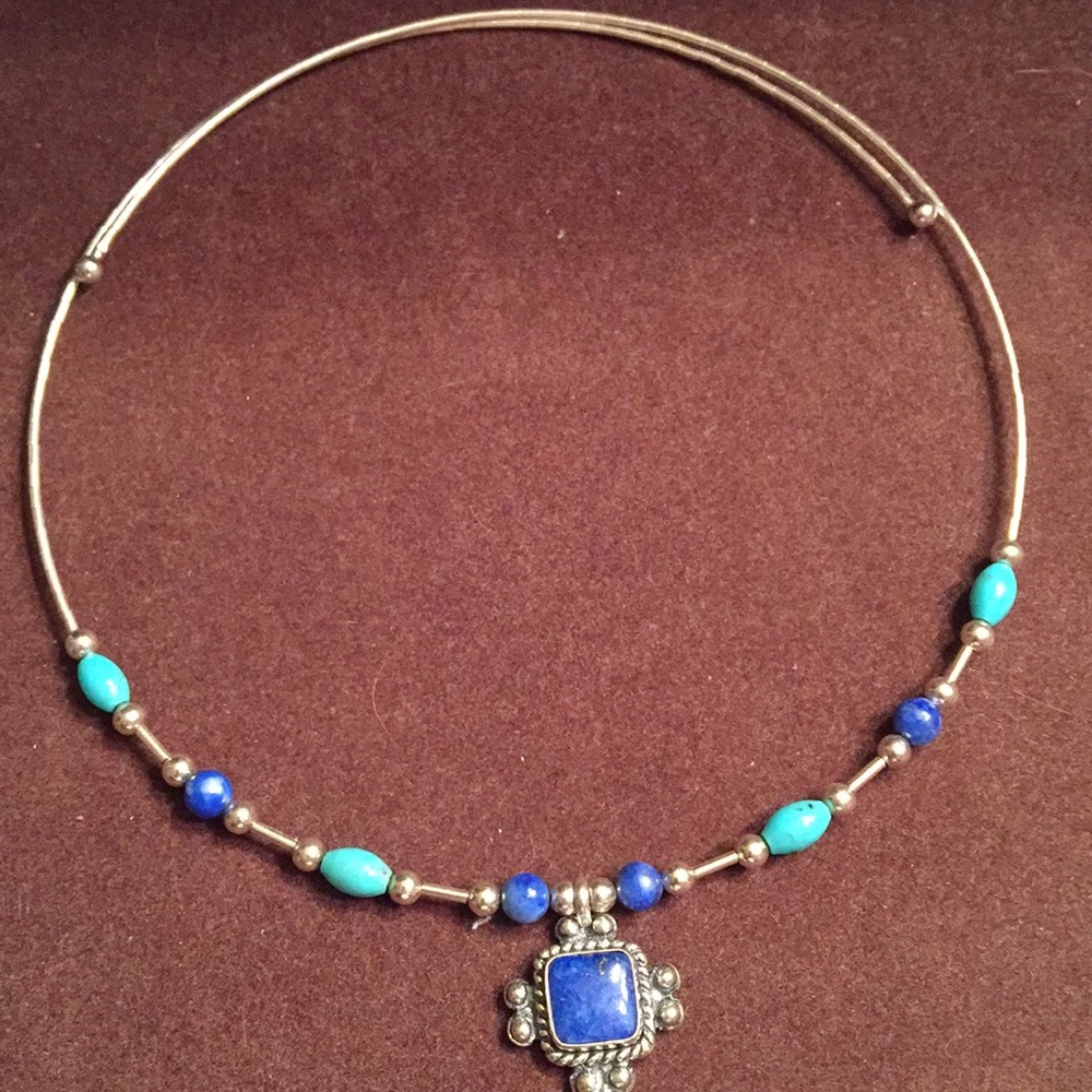 Sterling flexible gemstone chocker style n…